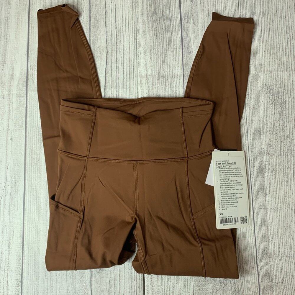 Lululemon Roasted Brown Fast & Free 24" Tight Asia Fit Size XS/US Size 0 - Picture 6 of 9